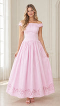 Off-the-Shoulder Eyelet Embroidered Maxi Dress