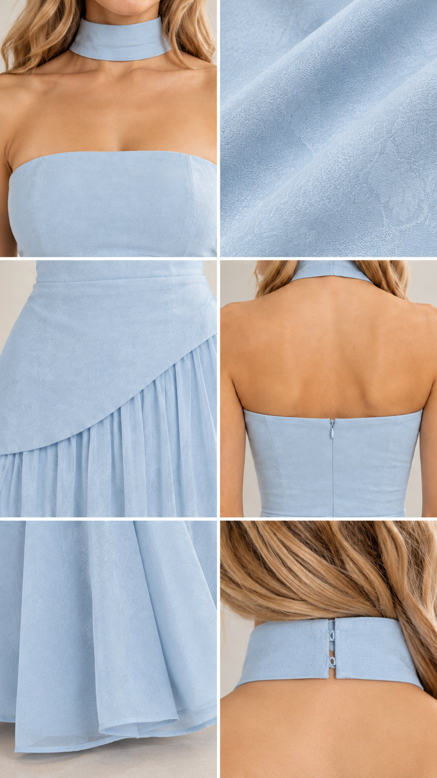 Strapless Asymmetric Drop Waist Maxi Dress with Matching Choker