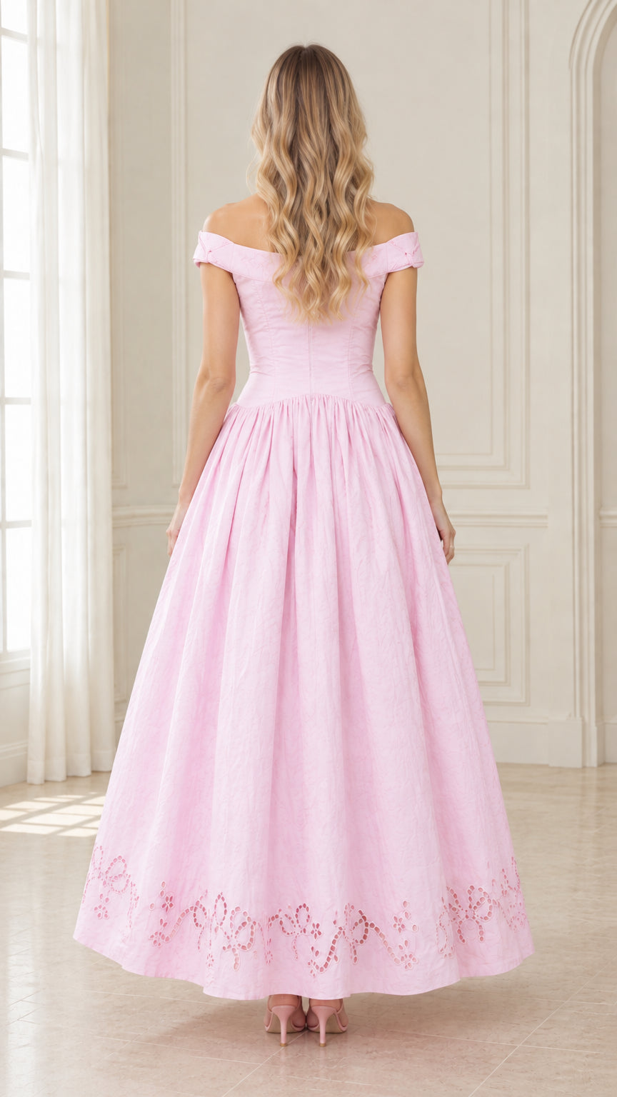 Off-the-Shoulder Eyelet Embroidered Maxi Dress