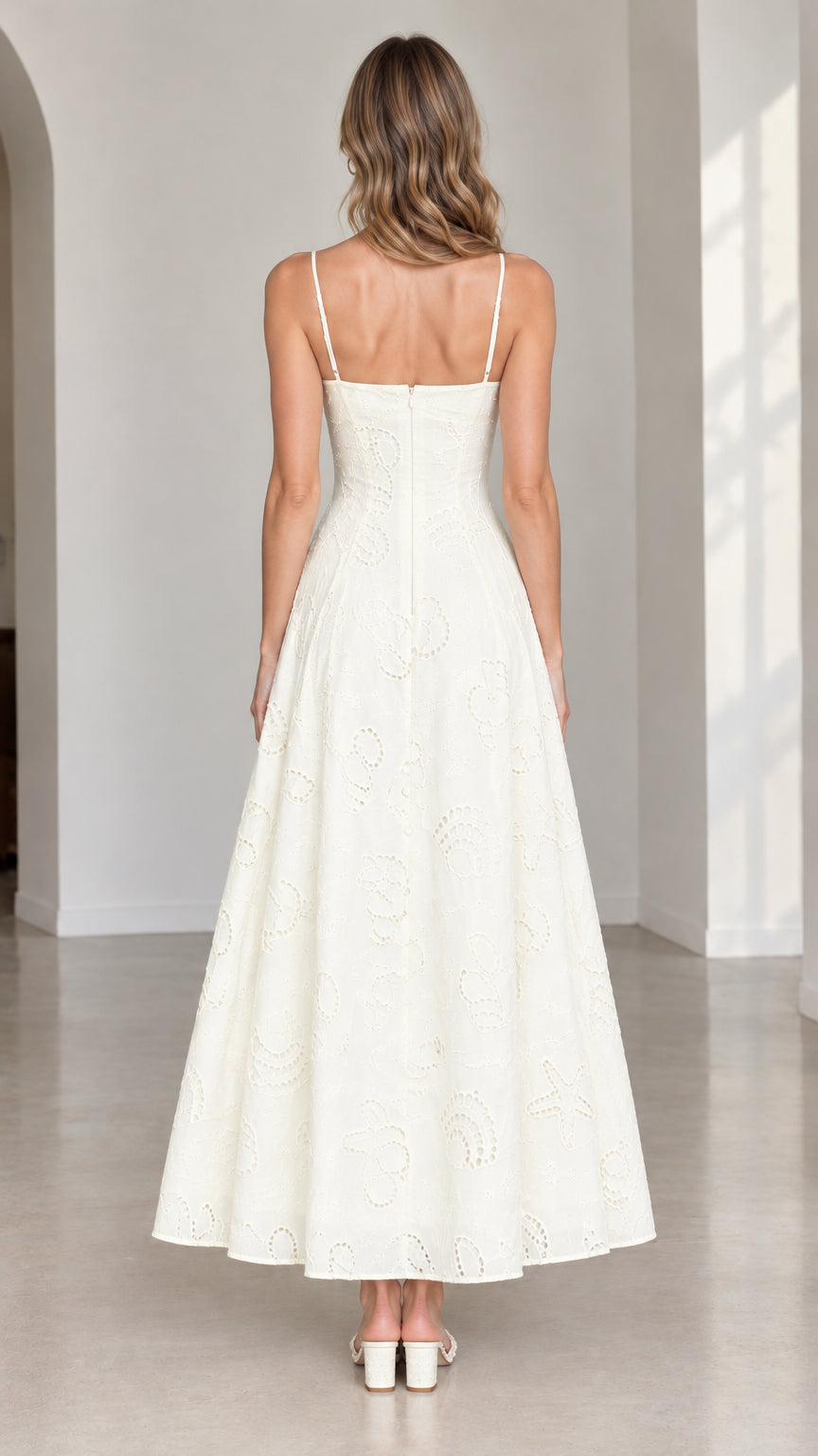 Women's Eyelet Embroidered Cami Maxi Dress with Pockets