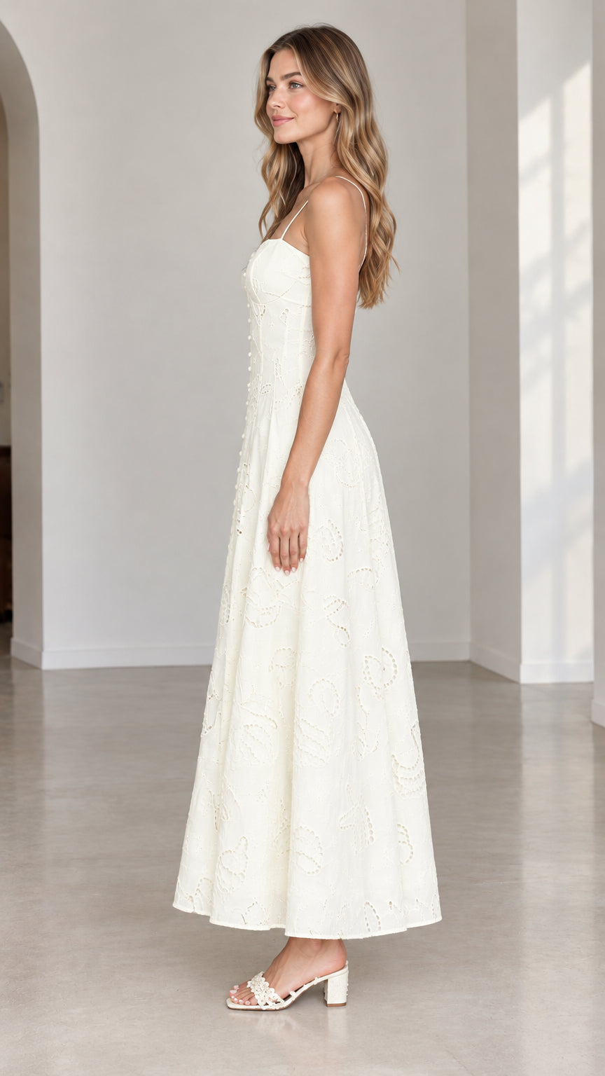 Women's Eyelet Embroidered Cami Maxi Dress with Pockets