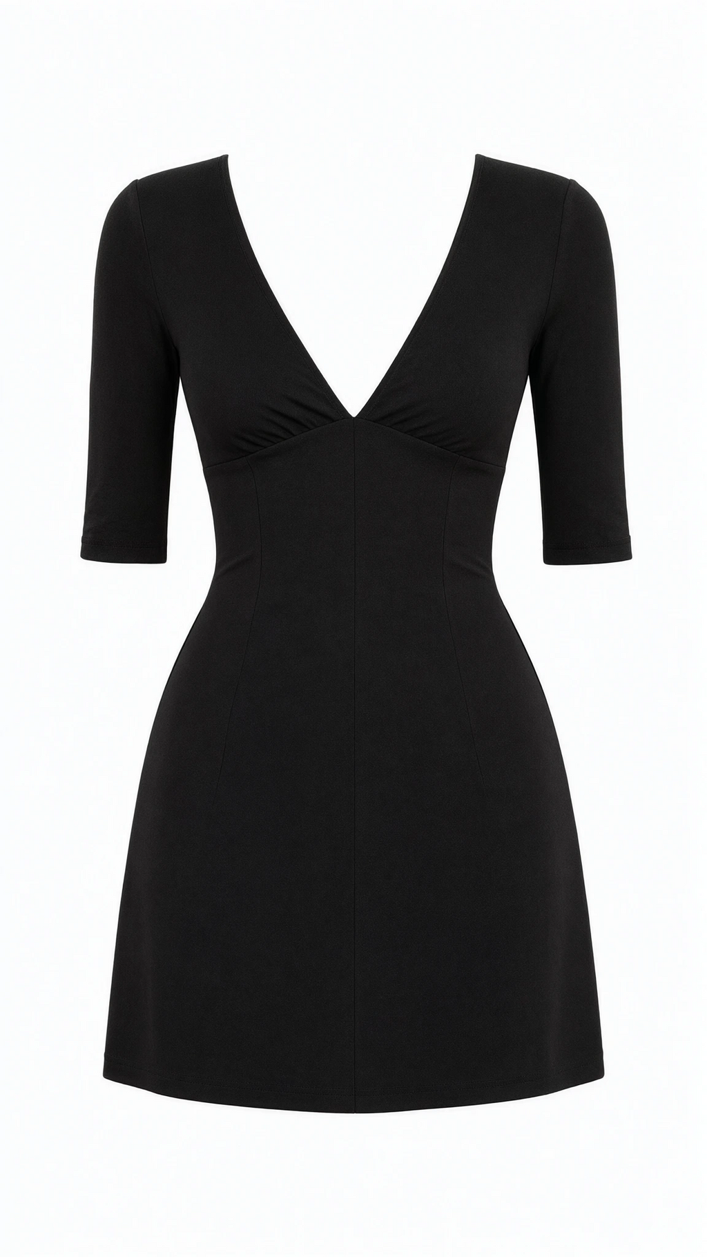 Deep V-Neck Half Sleeve Mini Bodycon Dress with Ruched Bust