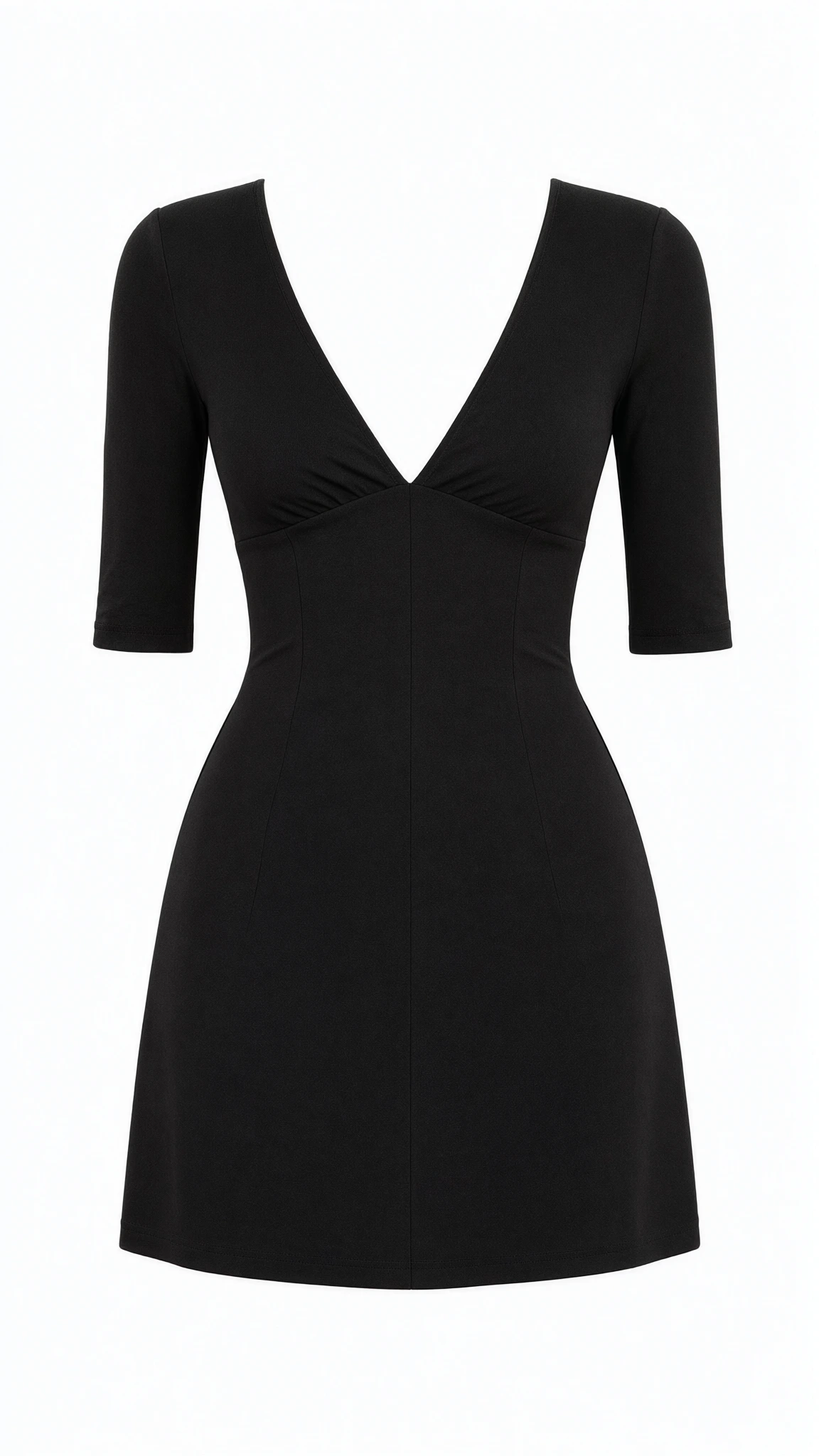 Deep V-Neck Half Sleeve Mini Bodycon Dress with Ruched Bust