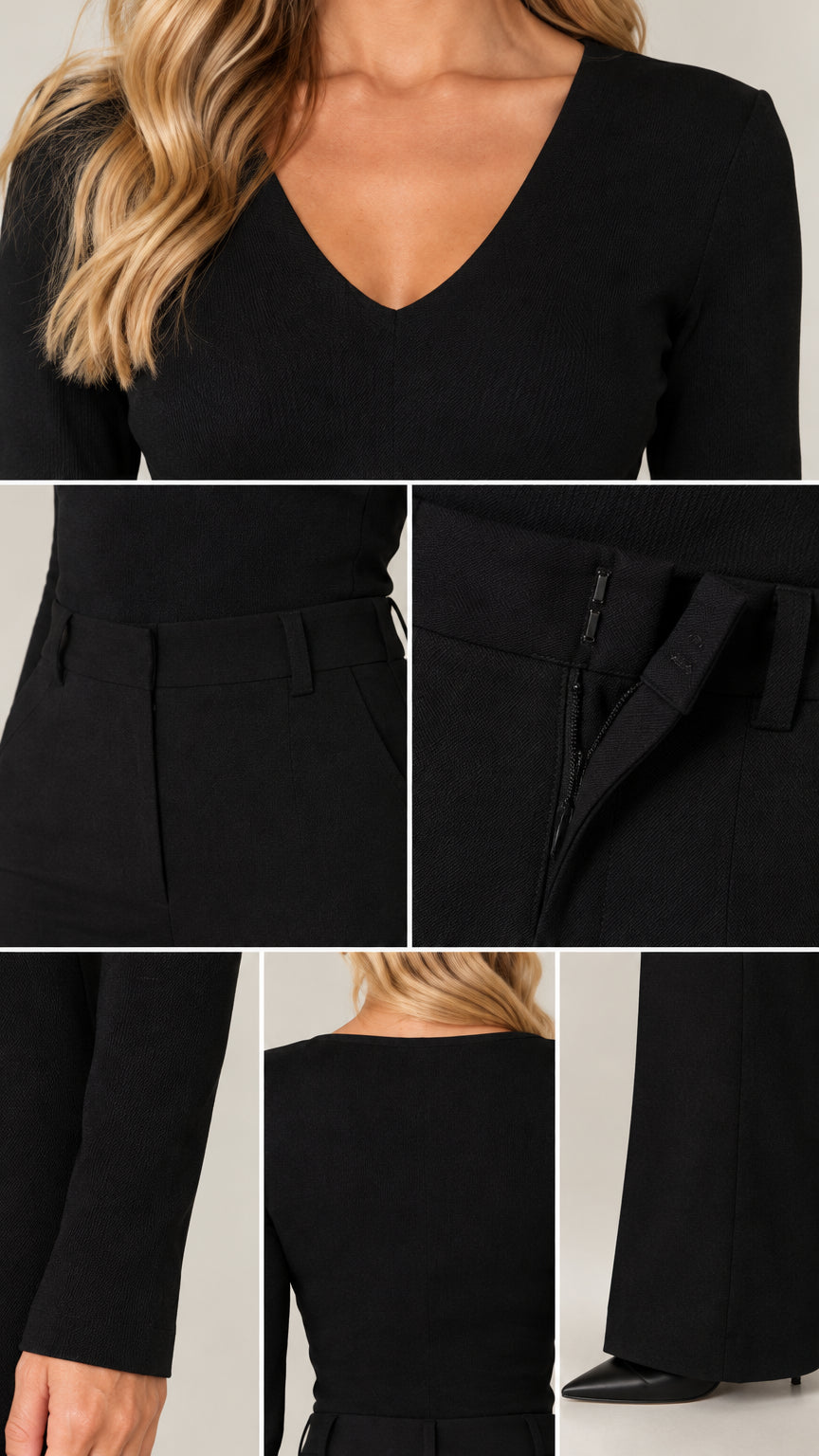 Women's Elegant V-Neck Long Sleeve Flared Leg Jumpsuit