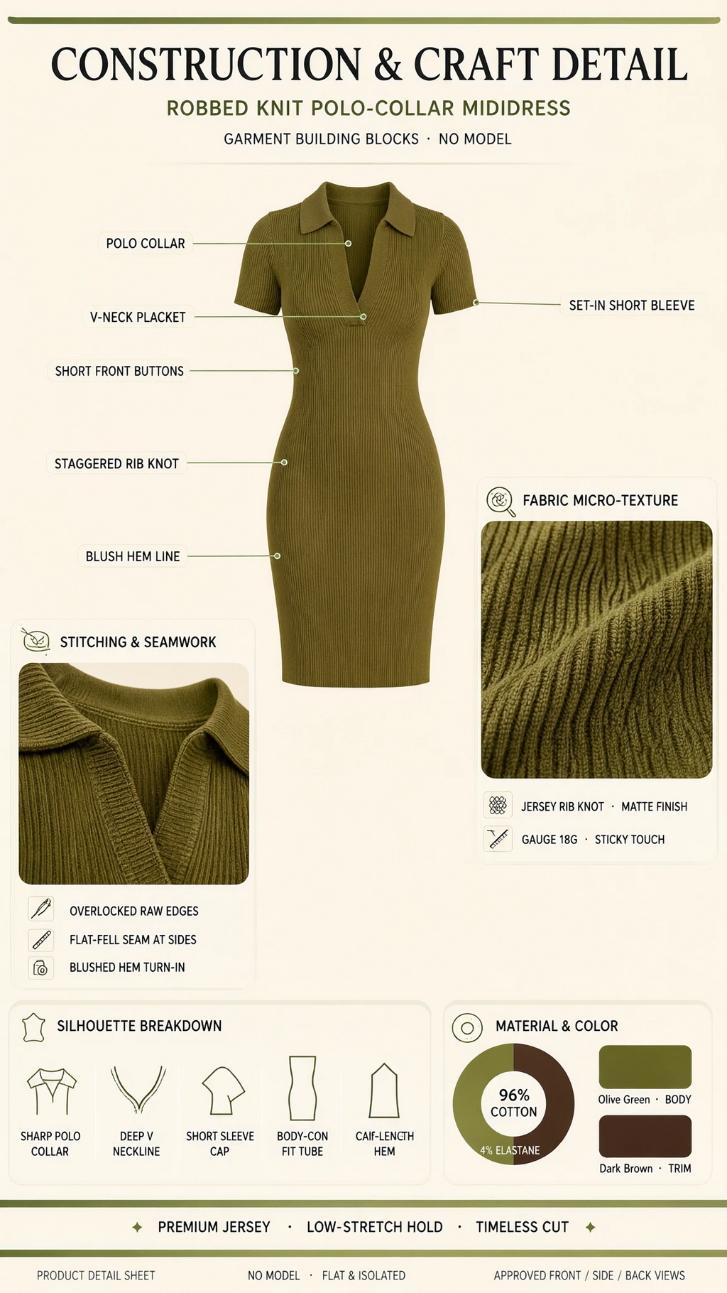 Ribbed Polo Collar Short Sleeve Midi Dress