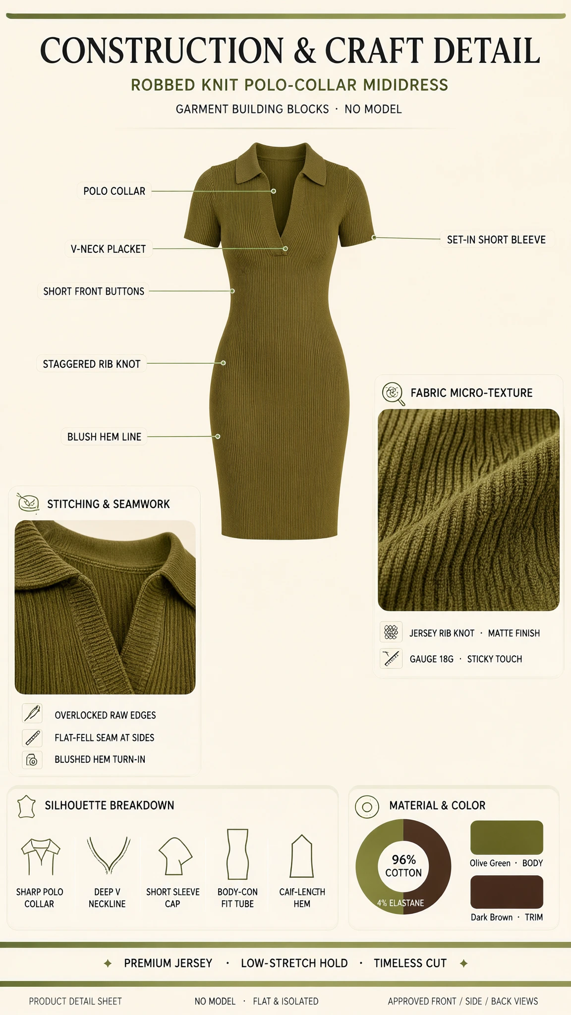 Ribbed Polo Collar Short Sleeve Midi Dress