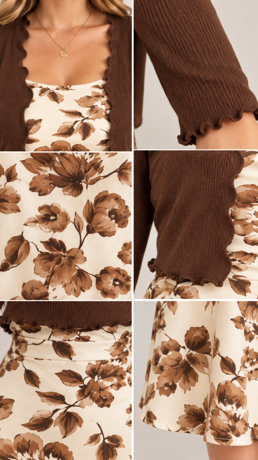 Women's Floral Maxi Dress and Cropped Knit Cardigan Two-Piece Set