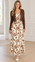 Women's Floral Maxi Dress and Cropped Knit Cardigan Two-Piece Set