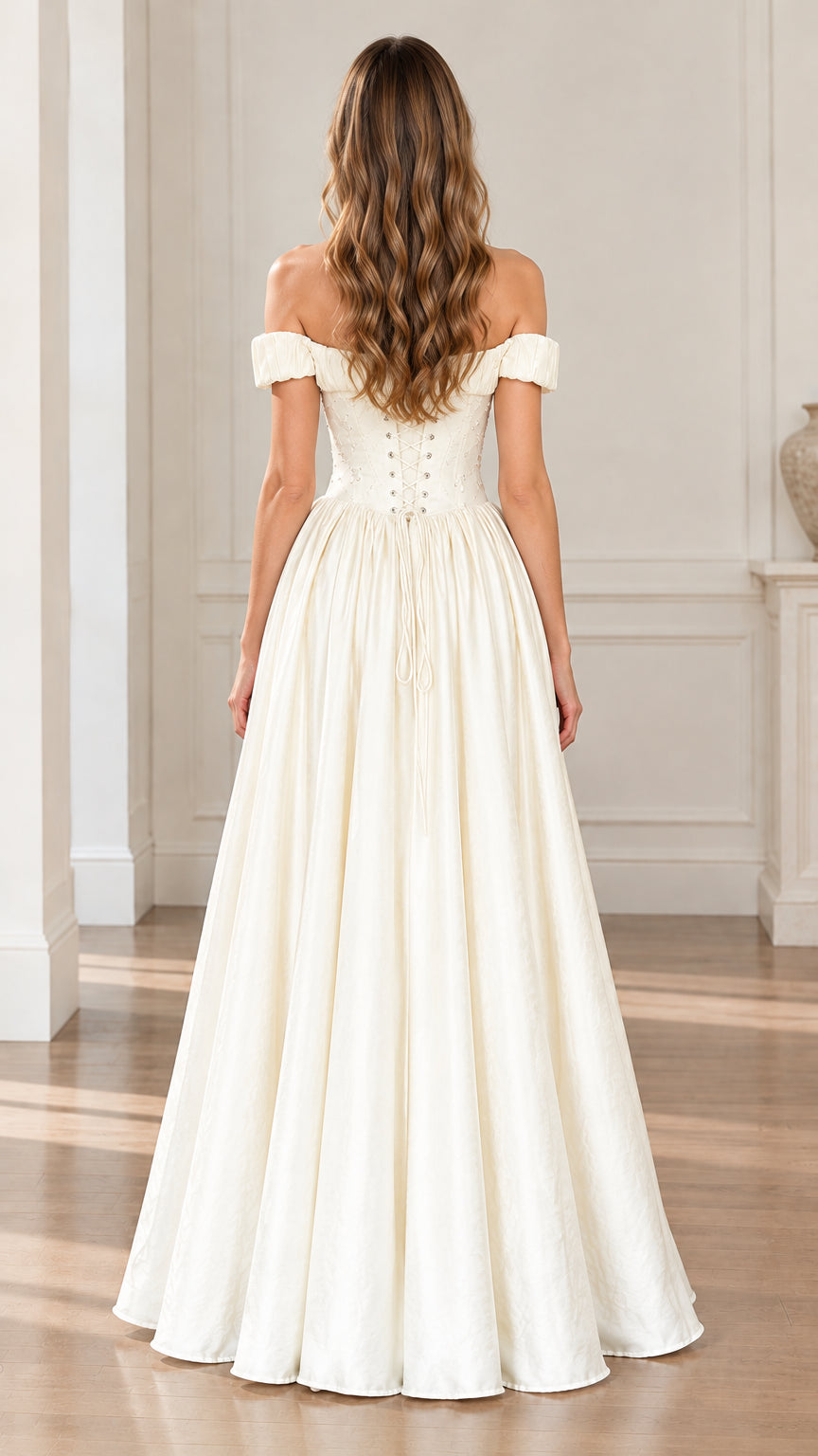 Off-Shoulder Basque Waist Embroidered Ball Gown Evening Maxi Dress