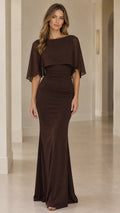 Chiffon Capelet Ruched Evening Maxi Dress