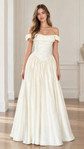 Off-Shoulder Basque Waist Embroidered Ball Gown Evening Maxi Dress