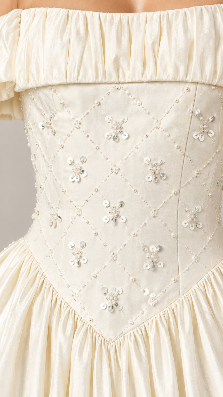 Off-Shoulder Basque Waist Embroidered Ball Gown Evening Maxi Dress