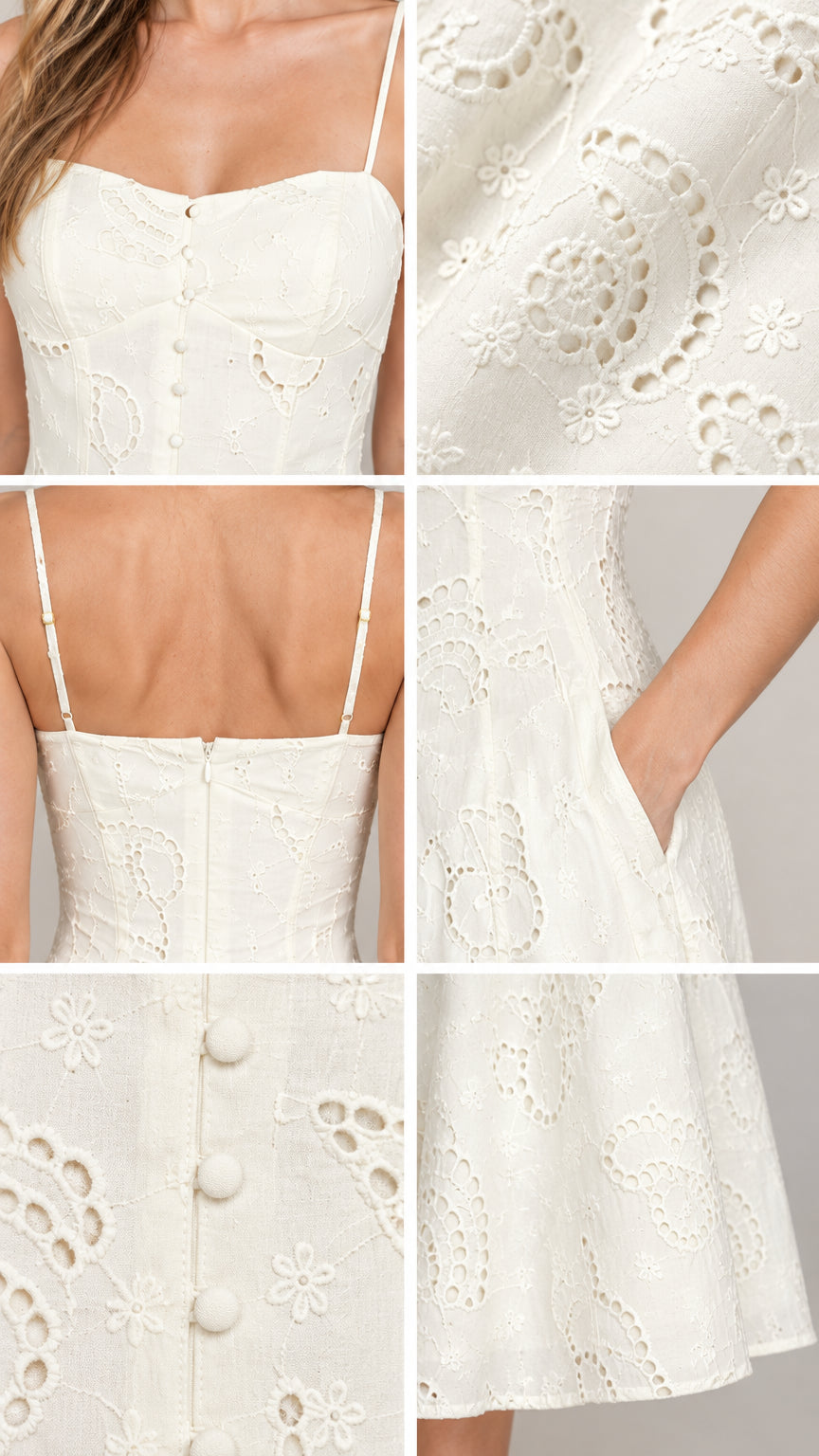 Women's Eyelet Embroidered Cami Maxi Dress with Pockets