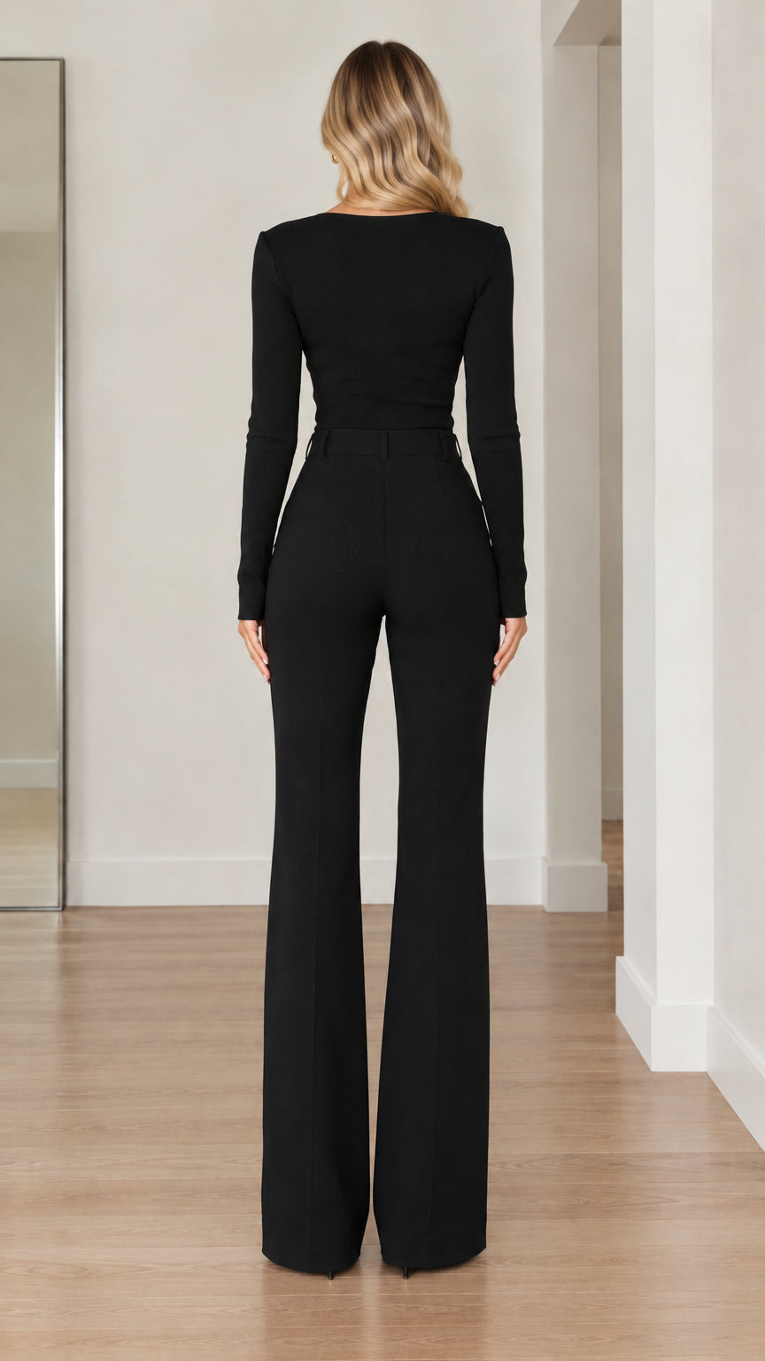 Women's Elegant V-Neck Long Sleeve Flared Leg Jumpsuit