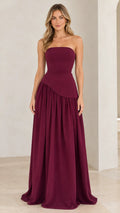 Strapless Asymmetrical Drop-Waist Lace-Up Corset Maxi Gown